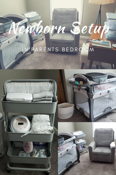 Bedroom Ideas For Newborn, Bedroom Newborn Setup, Newborn In Bedroom, Newborn Set Up, Nursery Setup In Parents Room, Newborn Area In Parents Room, Bedside Set Up For Newborn, Room Sharing With Newborn, Newborn Setup In Parents Bedroom