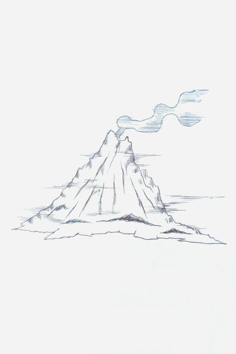 A design of an active Volcano. Cinder Cone Volcano Project, Cinder Cone Volcano Drawing, Composite Volcano Drawing, Volcano Sketch, Volcanic Eruption Illustration, Acatenango Volcano Tattoo, Cinder Cone Volcano, Active Volcano, A Design