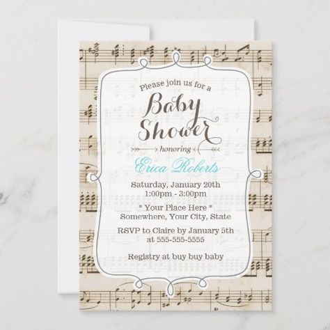 $2.80 | Vintage Music Notes Elegant Baby Shower Invitation #music #musical #vintage #musicsheet #mom-to-be #birth #elegant #babyshower #babygirl #babyboy Elegant Babyshower, Vintage Music Notes, Vintage Music Sheet, Shower Music, Elegant Baby Shower, Dog Birthday Party, Elegant Baby, Music Sheet, Invitation Sizes