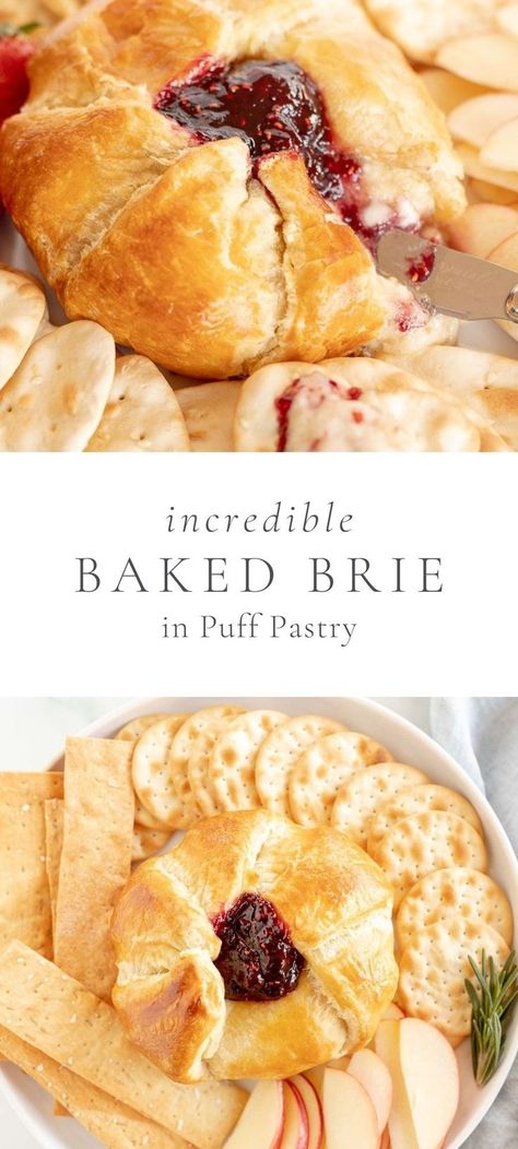 Warm Brie Appetizer, Brie Puff Pastry Appetizer, Baked Brie Puff Pastry, Baked Brie In Puff Pastry, Brie In Puff Pastry, Easy Baked Brie, Brie Recipes Appetizers, Baked Brie Appetizer, Baked Brie Recipe