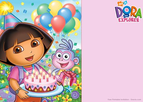 FREE Printable Dora the Explorer Party Invitation Template | Drevio Invitations Design Dora The Explorer Birthday Invitations, Dora Birthday Template, Dora The Explorer Invitations, Dora Invitations, Suburbia Movie, Birthday Invitations Templates, Explorer Party, Explorer Birthday Party, Dora Party