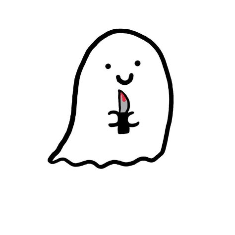 Line drawing of a cute lil ghost with its cute lil knife. Easy Ghost Drawing Aesthetic, Cute With Knife, Animals With Knife Drawing, Mini Halloween Drawings, Cute Knife Drawing, Simple Halloween Drawing Ideas, Ghost With Knife Tattoo, Cute Ghost Drawing Easy, Ghost With Knife