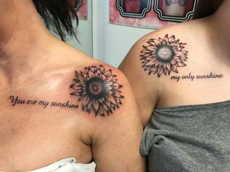 Sun Flower Tattoos For Women, Sun Flower Tattoos, Flower Tattoos For Women, Mommy Daughter Tattoos, Mom Daughter Tattoos, Girl Thigh Tattoos, Sunflower Tattoo Shoulder, Tattoo Shoulder, Flower Tattoo Shoulder