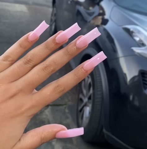 Tappered Nails Square Medium Pink, Basic Acrylic Nails Square Medium, Light Pink Simple Acrylic Nails, Soft Pink Tapered Square Nails, Light Pink Nails Long Square, Light Pink Medium Square Nails, Simple Long Pink Acrylic Nails, Simple Long Gel Nails, Long Coffin Pink Nails