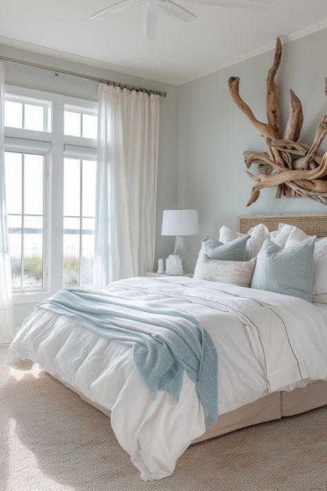 Transform Your Bedroom with Coastal Elegance: 31 Inspiring Coastal Bedroom Ideas – Everyday Inspo Bedroom Ideas Coastal, Blue Coastal Bedroom, Ombré Wall, Coastal Bedroom Decor, Costal Bedroom, Coastal Bedroom Ideas, Bedroom Coastal, Beachy Bedroom, Minimalist Bedroom Decor