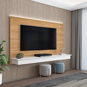 Naomi Home Deborah Floating Entertainment Center for up to 65 inch TVs, TV Wall Panel with LED Strip and Shelf, Floating TV Stand, Natural,White Tv Wall Panel, Wall Entertainment Center, Floating Entertainment Center, Tv Mounting, Wall Unit Designs, Electrical Wires, Hide Cables, Wall Tv Unit Design, Floating Tv Stand