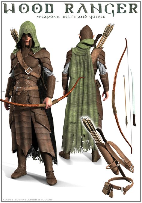 Conforming addons and props for the Wood Ranger for Genesis. This new expansion comes in a set of 3 conforming parts (a hooded cloak with a lot of movement and style morphs, a hip belt with pouches... Ranger Cloak, Wood Elf Ranger, Ranger Outfit, Snowwhite And The Huntsman, Texture Template, Elf Ranger, Wood Elf, Armadura Medieval, Larp Costume