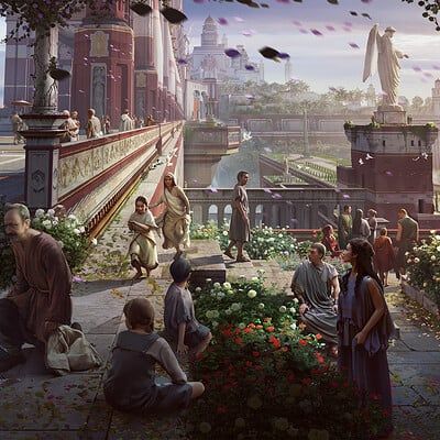 ArtStation - Fantasy from Rome_part3 Fantasy Rome Art, Sci Fi Rome, Fantasy Village, Rome Art, Art Landscapes, Fantasy Art Landscapes, High Fantasy, Modern City, Ancient Rome