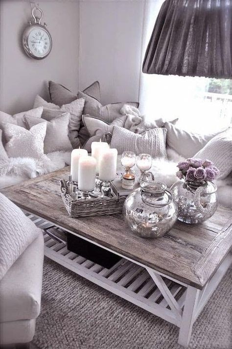 Rustic Chic Living Room, Coffee Table Decor Living Room, Silver Living Room, Purple Living Room, Living Room Center, Furnitur Ruang Keluarga, Apartment Decorating Living, Modern Living Room Interior, Living Room Themes