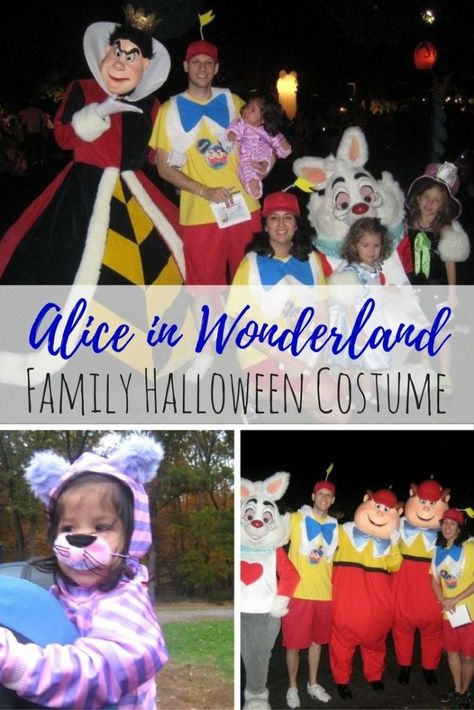 DIY Alice in Wonderland Family Costumes including Tweedle Dee, Tweedle Dum, Cheshire Cat, Mad Hatter, and Alice in Wonderland. This is perfect for a family Halloween Costume theme or a group theme for Mickey's Not So Scary Halloween Party. #AliceinWonderland #HalloweenCostumes #NotSoScary #FamilyCostumes Alice In Wonderland Family Costumes, Diy Alice In Wonderland Costume, Wonderland Costume Ideas, Alice In Wonderland Costume Ideas, Fall Solstice, Diy Alice In Wonderland, Tweedle Dee And Tweedle Dum, Family Costumes Diy, Cat Mad