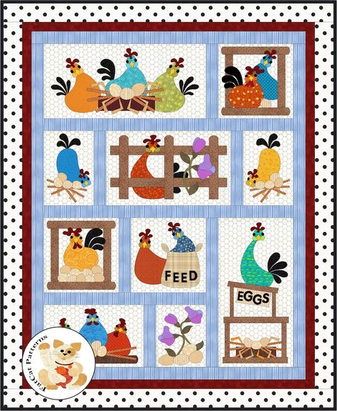 FCP-065 Hen Party digital Pattern a Fusible Applique Quilt - Etsy Halloween Quilt Patterns, Chicken Quilt, Cat Patterns, Appliqué Quilts, Farm Quilt, Chicken Crafts, Chicken Pattern, Quilted Wall Hanging, Applique Quilt Patterns