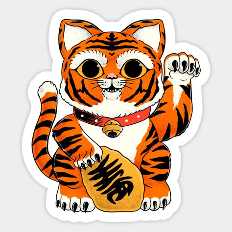 maneki tiger -- Choose from our vast selection of stickers to match with your favorite design to make the perfect customized sticker/decal. Perfect to put on water bottles, laptops, hard hats, and car windows. Everything from favorite TV show stickers to funny stickers. For men, women, boys, and girls. Tiger Sticker, Lucky Tiger, Japanese Dragon Tattoo, Evil Cat, Sushi Cat, Dragon Tattoo Designs, Japanese Dragon, Cat Mask, Mom Art