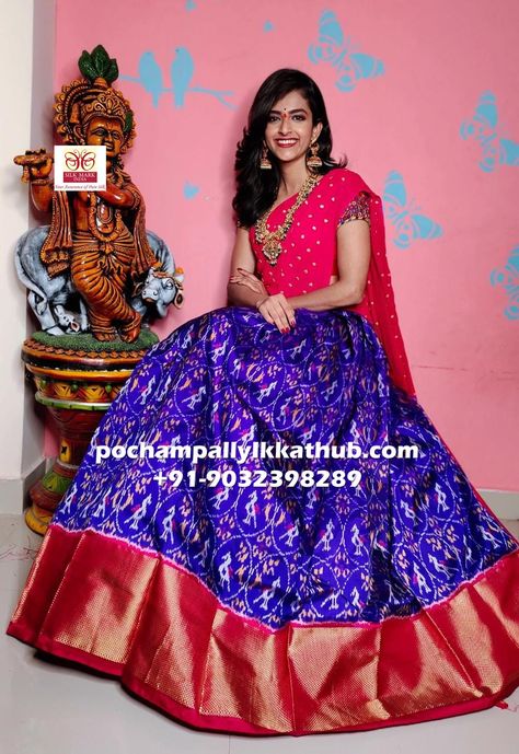 Pochampally Half Sarees, Silk Lehngas, Half Saree Lehenga, Anarkali Lehenga, Half Sarees, Blouse Design Images, Half Saree Designs, Long Frocks, Saree Models