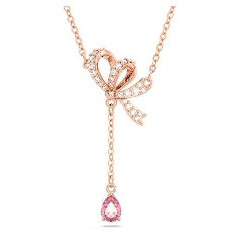 SWAROVSKI Volta Necklace, Earrings, and Bracelets Jewelry Collection, Bow-Inspired Pink and Clear Crystals with Rose-Gold Tone Finish Bow Necklace, Swarovski Necklace, Silver Bow, Clear Crystals, Swarovski Jewelry, Romantic Gift, Rose Gold Necklace, Pink Crystal, The Rose