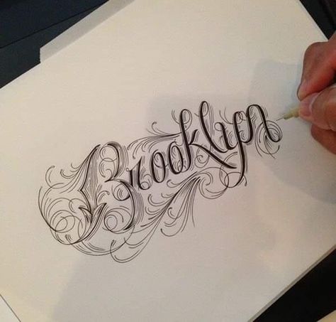 Brooklyn Script Tattoo, Queens New York Tattoo, Brooklyn Name Tattoo, Brooklyn Tattoo Ideas, Tattoo Ideas With Names, Brooklyn Typography, Hip Tattoos For Girls, Cross Finger Tattoos, Calligraphy Tattoo Fonts