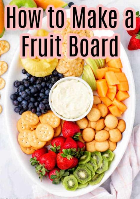 How to make a fruit board! Such an easy tutorial! Charcuterie Board With Fruit, Small Charcuterie Board, Small Charcuterie, Marshmallow Fluff Recipes, Fruit Board, Cracker Dip, Baby Shower Snacks, Fruit Appetizers, Fruit Dips Recipes