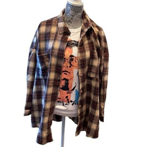 Plaid Shirt Jacket Brown + Tan Oversized Flannel Shacket Button Up, Size Us 8 Super Soft! Size: Us - 8 Uk - 12 Eur - 40 Measurements: Pit To Pit - 30" Length - 31" Arm Length (Top Of The Shoulder Seam To Wrist) - 29" Brown Flannel Shirt, Oversized Checked Shirt, Black Satin Shirt, Flannel Shacket, Blue And White Striped Shirt, Black And White Flannel, White Stripes Shirt, Oversized Flannel, Peplum Shirts