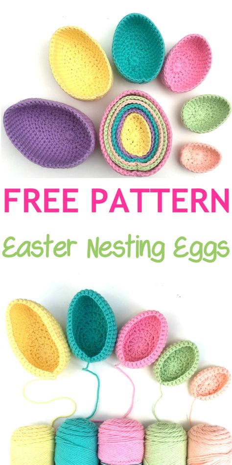 Crochet Peaches And Cream Free Pattern, Crocheted Easter Items, Egg Crochet Pattern Free, Spring Crochet Patterns Free, Crochet Easter Basket Free Pattern, Crochet Easter Basket Pattern, Crochet Easter Eggs, Easter Crochet Patterns Free, Crochet Easter Basket