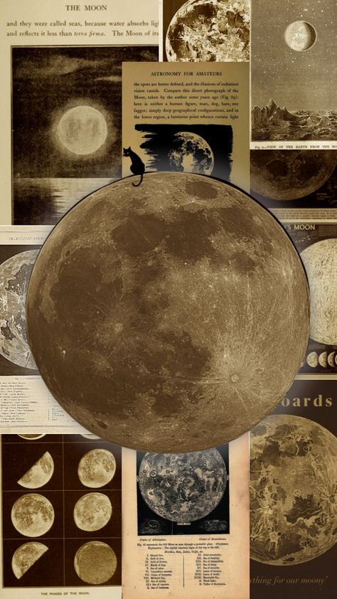 Moon Aesthetic Printable, Moon Posters For Room, Moon Board Aesthetic, Vintage Moon Wallpaper, Moon Collage Aesthetic, Moon Poster Aesthetic, Vintage Aesthetic Lockscreen, Moon Collage Wallpaper, Moon Aesthetic Collage