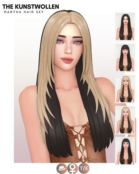 Home | Patreon Sims 4 Alt Hair Maxis Match, Braids Sims 4 Cc, The Kunstwollen, Colored Bangs, Sims 4 Cc Hair, Mod Hair, Wavy Ponytail, Straight Bangs, Pigtail Braids