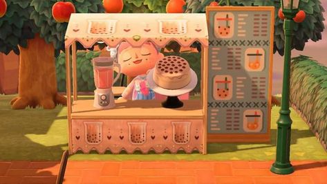 Boba Animal Crossing, Boba Stand Acnh, Animal Crossing Boba Tea Shop, Acnh Bubble Tea Shop, Boba Stall Acnh, Animal Crossing Bubble Tea, Acnh Boba Truck, Animal Crossing Boba Stand, Animal Crossing Boba Shop