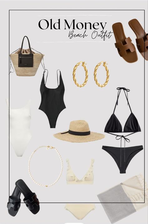 Old Money Beach Outfit, Old Money Beach, Classy Swimwear, Vacation Money, Poolside Outfit, Swimwear Aesthetic, Cancun Trip, Minimalist Capsule Wardrobe, Beachwear Fashion