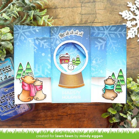 Snow Globe Cards, Holiday Sayings, Winter Skies, Holiday Snow Globe, Gingerbread Cards, Chrismas Cards, Shutter Card, Tarjetas Pop Up, Lawn Fawn Blog