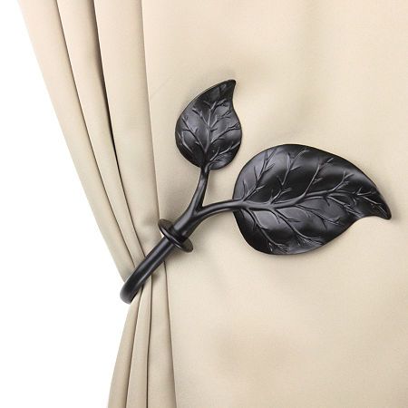 Rod Desyne Decorative Holdbacks with Ivy Finial Black Curtain Holdbacks, Burglar Bars, Leaf Curtains, Curtain Holdbacks, Metal Fabrication Tools, Double Rod Curtains, Double Curtains, Curtains Holdbacks, Counter Decor