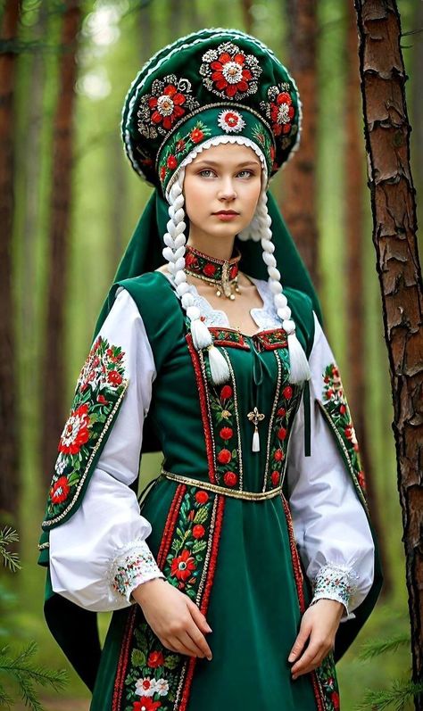 Russian Traditional Dress, Traditional Clothing Around The World, Glitter Veil, Russian Traditional Clothing, Miss Universe National Costume, Russian Dress, European Costumes, Cambodian Dress, Russian Clothing