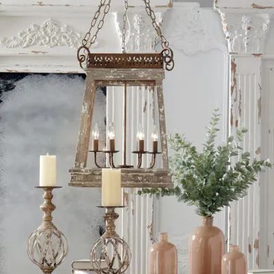 OLD WORLD CHARM | Shop Sales Events Antique Farmhouse Old World Pendant Lighting, Vintage Chandelier Dining Room, Spanish Light Fixtures, Farmhouse Chandelier Kitchen, Painted Arch, Ruffle Bedspread, Foyer Dining Room, Drum Shade Chandelier, French Country Chandelier