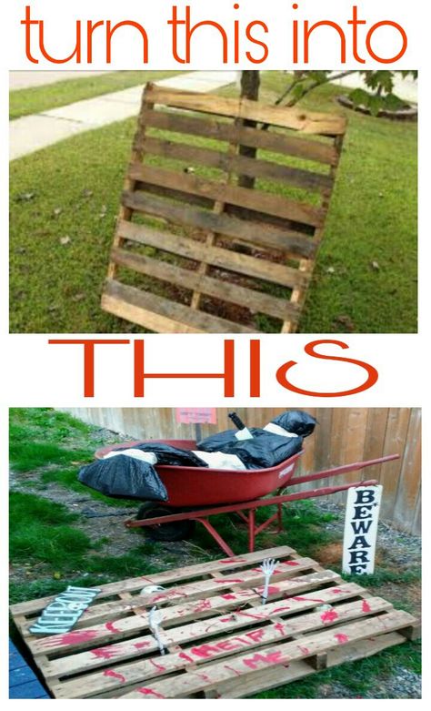 Halloween Pallet Ideas, Pallet Halloween Decorations, Halloween Pallet, Pallet Halloween, Homemade Halloween Decorations, Easy Halloween Decorations, Homemade Halloween, Hot Damn, Old Pallets