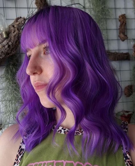 Electric Amethyst Hair, Mystic Heather Manic Panic, Amethyst Hair, Bright Purple Hair, Hair References, Shade Of Purple, Lavender Hair, Dye Colors, Shag Hairstyles