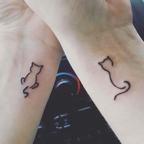 Me and my best friends #cat #tattoo Black Cat Best Friend Tattoo, Small Cat Tattoo Matching, Best Friend Tattoos Cat And Dog, Matching Tattoos Couples Cat, Bestie Cat Tattoos, Cat Sibling Tattoo, Cat Tattoo For Couples, Bff Cat Tattoos, Matching Black Cat Tattoos