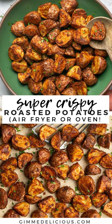 Roasted Baby Potatoes (Air Fryer or Oven) Crispy Roasted Potatoes In Air Fryer, Super Crispy Roasted Potatoes, Air Roasted Potatoes, Air Fryer Country Potatoes, Air Fryer Small Roasted Potatoes, Air Fryer New Potatoes Recipes, Air Fryer Roasted Potatoes Recipes, Seasoned Potatoes In Air Fryer, Air Fryer Petite Potatoes