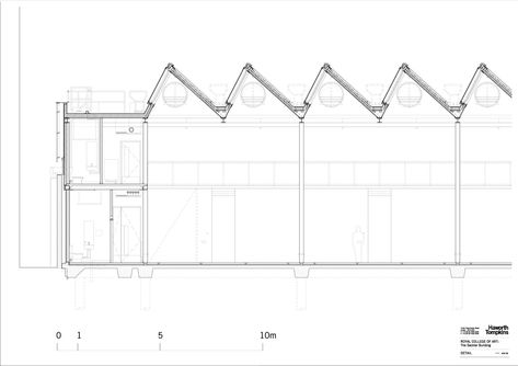 Gallery of RCA Sackler Building / Haworth Tompkins - 26 Sawtooth Roof Structure, Factory Roof Design, Skylight Roof Design, Brick And Steel Architecture, Steel Structure Detail, Steel Structure Architecture, Steel Roof Structure, Detailed Section, Skylight Architecture