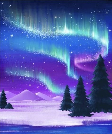 Diy Winter Painting, Aurora Borealis Art, Winter Art Lesson, Sunset Canvas Painting, Northern Lights Painting, Acrylic Art Projects, Christmas Paintings On Canvas, Pastel Sec, Canvas Painting Tutorials