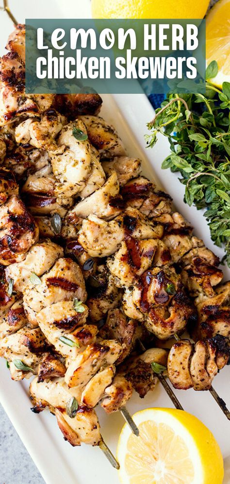 Boneless chicken thighs are one of the least expensive cuts of chicken, yet they have great flavor and moisture making them perfect for grilling. These skewers are a simple summer dinner that are also a crowd pleaser. Toss them in a marinade and then spend a few minutes grilling them up. That’s all it takes to produce these flavorful, tender chicken skewers the whole family will love. Chicken Thigh Skewers, Chicken Skewers Grilled, Grilled Lemon Herb Chicken, Lemon And Herb Chicken, Paleo Chicken Thighs, Skewered Chicken, Grilled Lemon, Lemon Herb Chicken, Skewers Grill