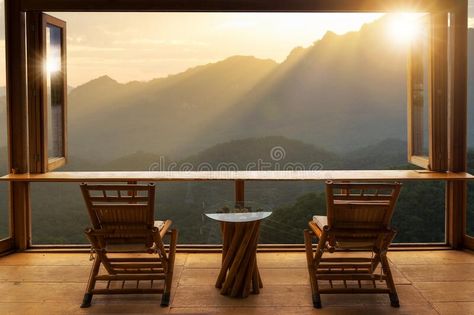 Cafe bar and Mountain view. Beautiful landscape at cafe style minimal with wood #Sponsored , #SPONSORED, #PAID, #Mountain, #Cafe, #Beautiful, #view Mountain View Restaurant, Mountain Cafe, Dividers Ideas, Cafe Window, Product Brochure, Cafe Shop Design, Wood Tables, Cafe Style, Tables And Chairs