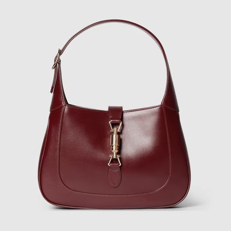 Shop the Jackie 1961 small shoulder bag in bordeaux at GUCCI.COM. Enjoy Free Shipping and Complimentary Gift Wrapping. Jackie 1961 Small Shoulder Bag, Thrift Manifestation, Gucci Jackie 1961, Trending Heels, Bag Names, Red Web, Crescent Shape, Fall 24, Pretty Bags