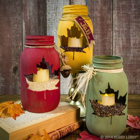 Maple Leaf Mason Jars, Leaf Mason Jar Candle, Fall Mason Jar Crafts, Fall Jars, Pink Mason Jars, Mason Jar Candle Holders, Fall Mason Jars, Mason Jar Projects, Diy Jar Crafts