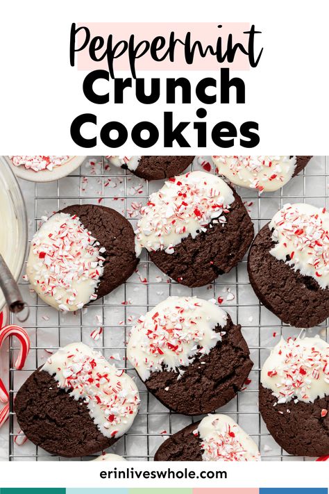 Dive into the holidays with deliciously festive Chocolate Peppermint Crunch Cookies. These tasty treats combine two delicious holiday flavors and create the ultimate dessert! Made with cocoa powder, crushed peppermint candy, and white chocolate. Peppermint Crunch Cookies, Peppermint Crunch, Crunch Cookies, Crushed Peppermint, Chocolate Festival, Melting White Chocolate, Mint Cookies, Chocolate Peppermint, Peppermint Candy