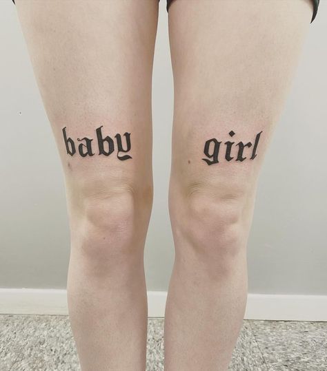 Above Knee Text Tattoo - A Minimalist Design for Personal Expression Knee Text Tattoo, Above Knee Tattoo, Tattoo With Meaning, Knee Tattoos, Tattoo Over Scar, Moth Tattoo Design, Aztec Tattoo Designs, Date Tattoos, Cross Tattoo Designs