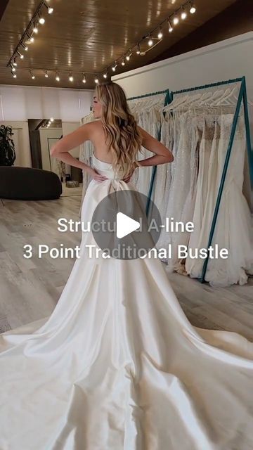 Alta Moda Bridal - Utah Bridal Shop on Instagram: "Wedding dress bustle ideas! 👉🏽 Which silhouettes do you want us to do next?  . . . . . #bridalreels #weddingreels #sayyestothedress #weddingdressbustle #utahbridalshop #utahbridals #utahweddings #utahbrides #syttd #bridalalterations #utahbridal" Hidden Bustle Wedding Dress, Satin Dress Bustle, Bustle Options Wedding Dresses, How To Make A Bustle On A Wedding Dress, Aline Wedding Dress Bustle, Different Bustle Styles, Bustle Types Wedding Dress, A Line Bustle, Ways To Bustle Wedding Dress