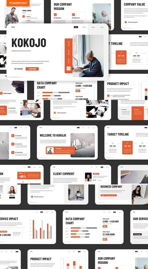 Orange Powerpoint Template, Minimal Presentation Design, Corporate Slides, Orange Presentation, Orange Website, Orange Template, Corporate Website Design, Marketing Powerpoint, Business Web Design