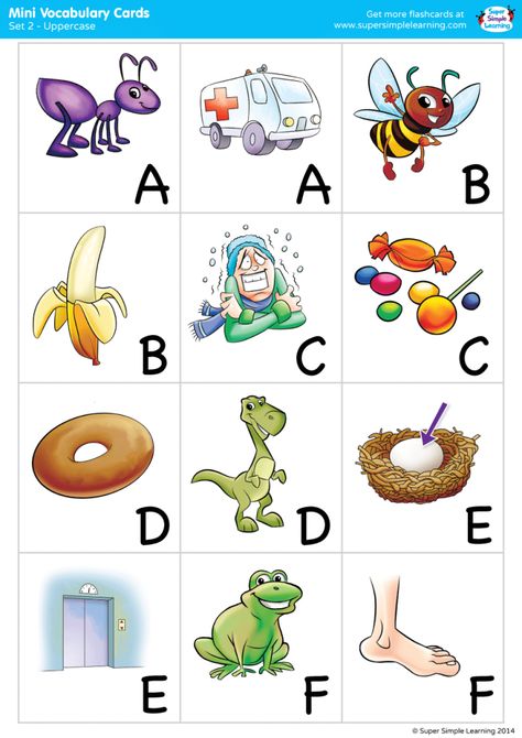 Phonics Fun | Resource Series | Super Simple Kindergarten Vocabulary, Vocabulary Flash Cards, Simple Songs, Abc Phonics, Classroom Songs, Super Simple Songs, Kindergarten Reading Worksheets, Alphabet Images, Mini Cards