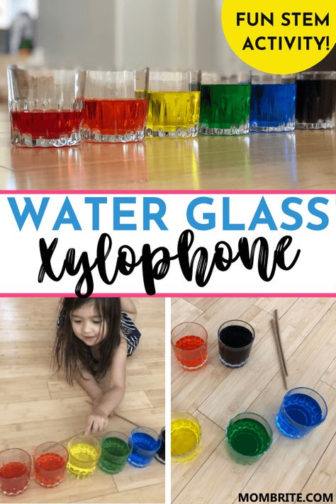 water glass xylophone pin Water Xylophone, Play Based Learning Kindergarten, Kids Xylophone, Creative Art Activities, Boredom Busters For Kids, Educational Activities For Preschoolers, Science Week, Colored Water, Summer Preschool