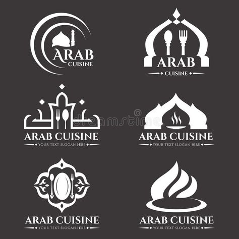 White arab cuisine and food logo vector set design #Sponsored , #AFFILIATE, #Ad, #arab, #food, #set, #cuisine Restaurant Logo Design Ideas Simple, Arab Logo, Resturant Logo, Food Brand Logos, Mandala Logo, Graphic Tiles, Arabian Food, Food And Restaurant, Food Logo Design