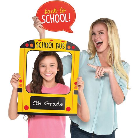 School Bus Photo Booth Frame with Cutout 16 3/4in x 20 3/4in | Party City School Bus Photo Booth, School Bus Photo, Bus Photo Booth, Photo Booth Frame Prop, School Photo Frames, Energy Bus, Graduation Photo Frame, Bus Photo, Back To School Pictures