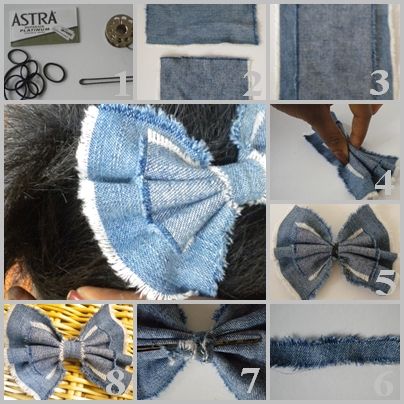 Denim Bow Sew Denim, Denim Hair, Denim Bows, Diy Denim, Bow Ideas, Blue Jeans Crafts, Jean Crafts, Denim Ideas, Denim Crafts