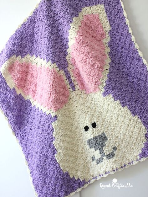 Bernat Super Value Yarn, Crocheted Bunny, Crochet C2c Pattern, C2c Blanket, C2c Crochet Blanket, Bunny Blanket, Repeat Crafter Me, Crochet Graph, Crocheted Blanket